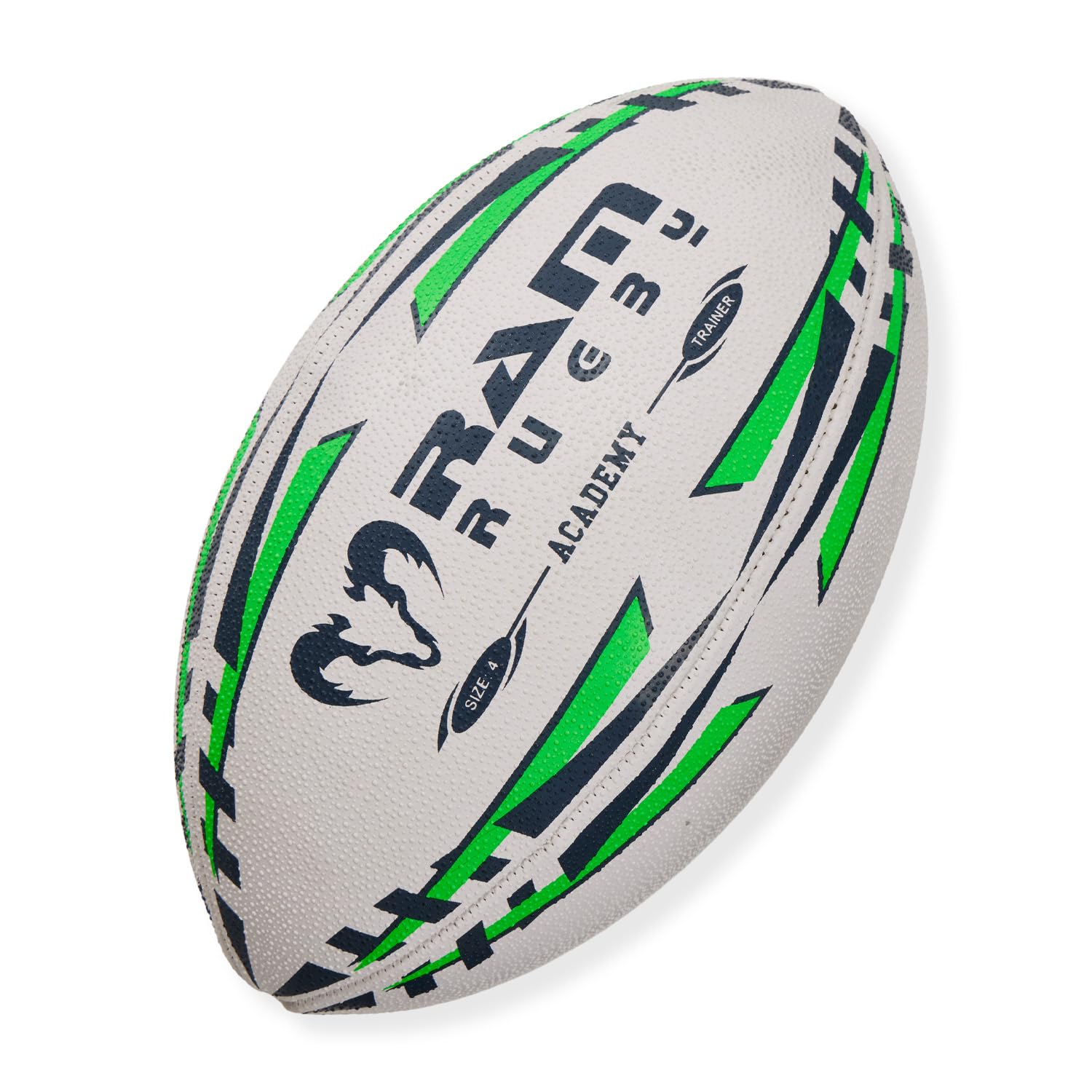 Ram Rugby Academy Trainer Rugby Ball (Size 4) 3 ply, Club Quality Rugby Training Ball - 3-D Grip for ultimate Passing & Catching Control – Suitable for Youth, Kids & Children