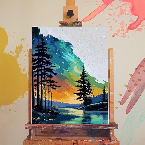 Vista 124 de xackcme Pintura de montaña por números para adultos, pintura de paisaje por número sobre lienzo sin marco, pintura al óleo de paisaje lunar