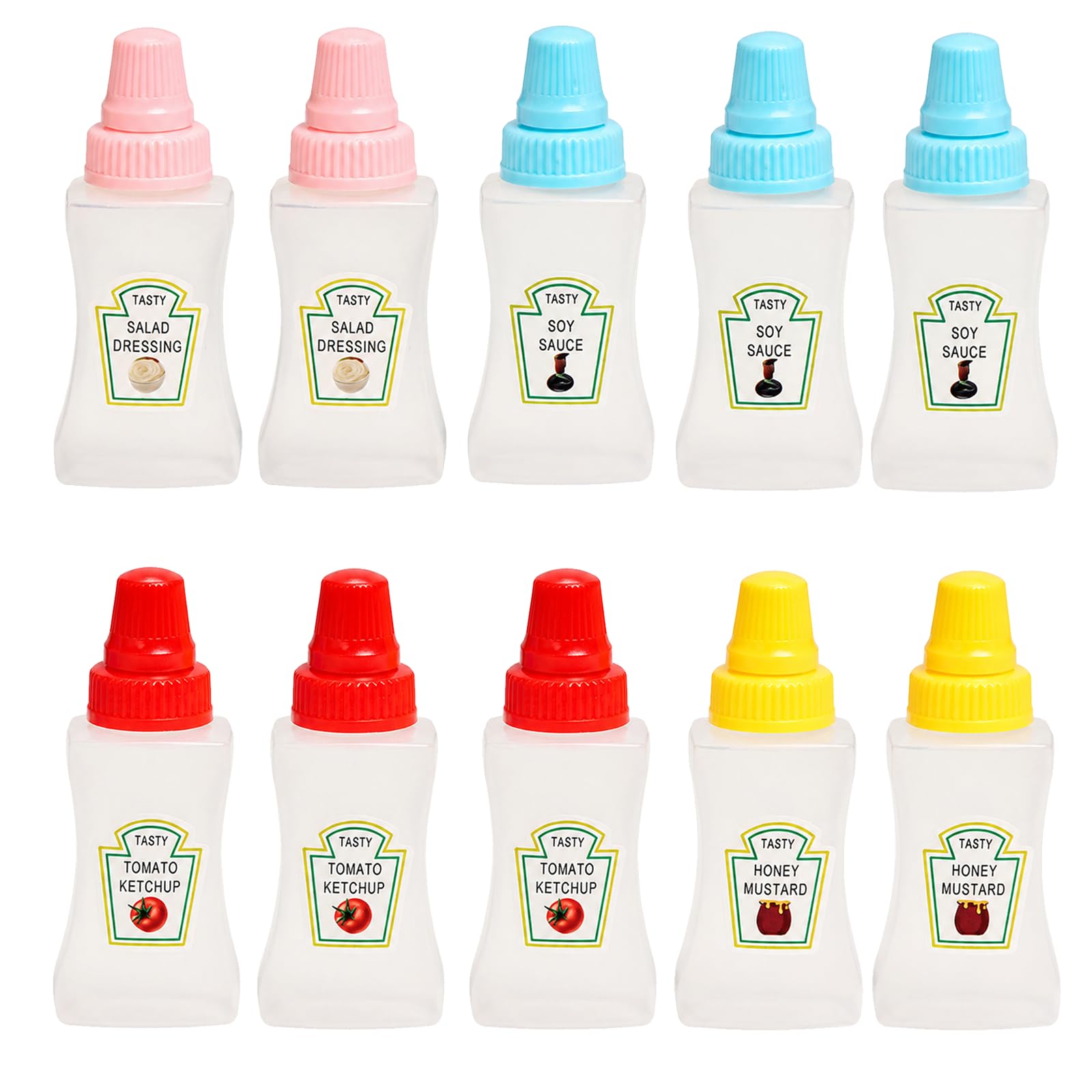 Werownsgso 10PCS Mini Ketchup Bottles Squeezy Bottles with Screw Caps 23ml Small Condiment Squeeze Bottle Portable Honey Sauce Dressing Dispensers Containers Reusable Suitable for Picnics Work and Sch
