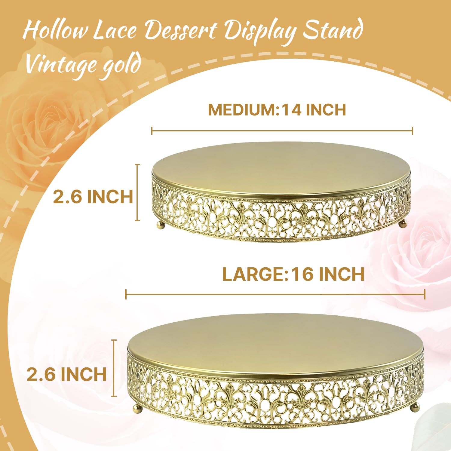 2 soportes de metal para tartas, 14 y 16 pulgadas, soporte redondo grande para cupcakes, postres, decoración para bodas, fiestas, cumpleaños, baby showers, aniversario, pedestal de pastel, plato de