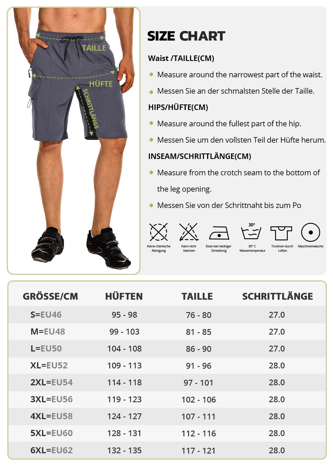 Hiauspor Pantalones cortos de senderismo para hombre, pantalones cortos de MTB, ligeros, de secado rápido, bermudas chinas, con 5 bolsillos, pantalones cortos de senderismo para exterior, trekking,