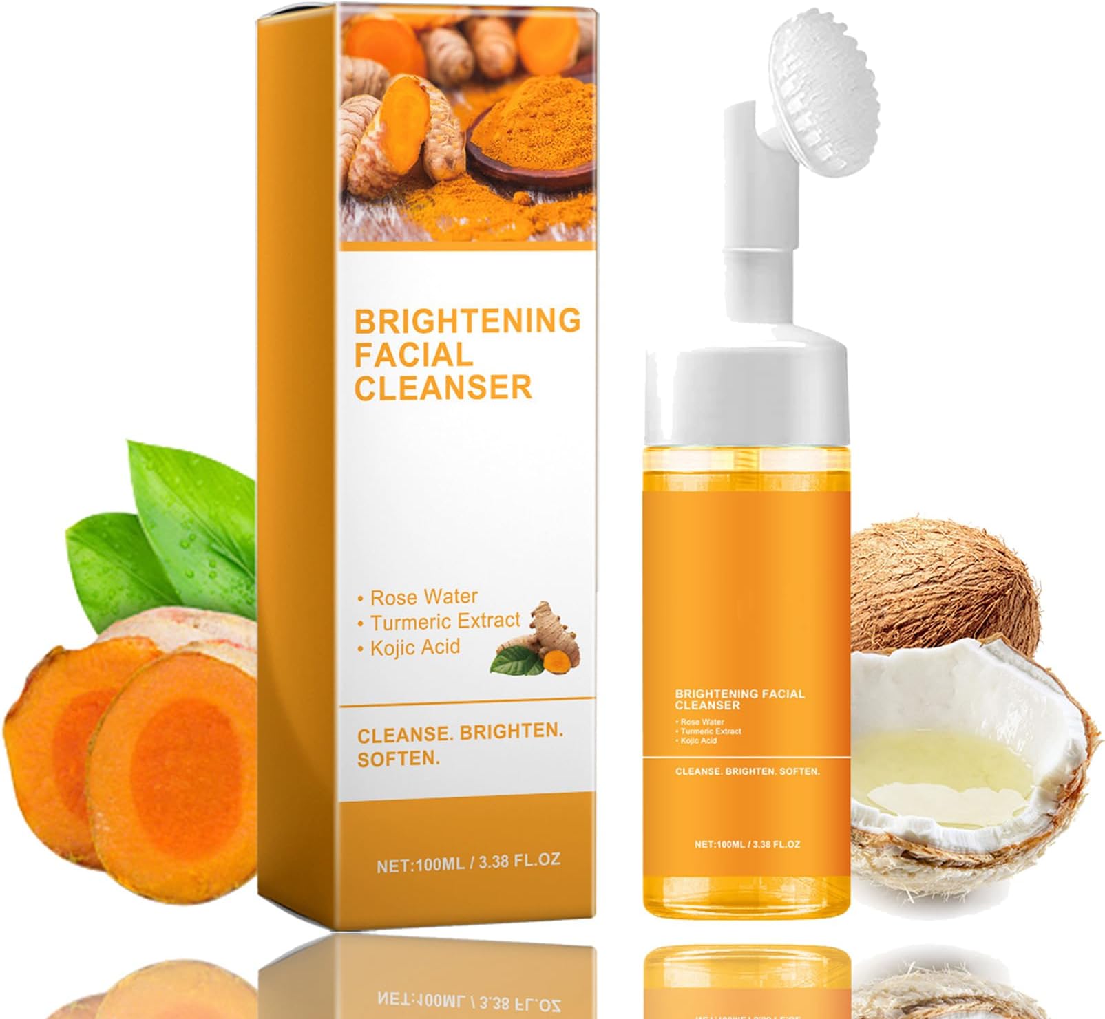 Turmeric Facial Cleanser, Turmeric Face Wash for Gently Cleaning Pores, Kojic Acid Moisturising Cleanser, Deep Cleansing Brightening Foaming Face Wash Daily Makeup For All Skin Types - 100ml