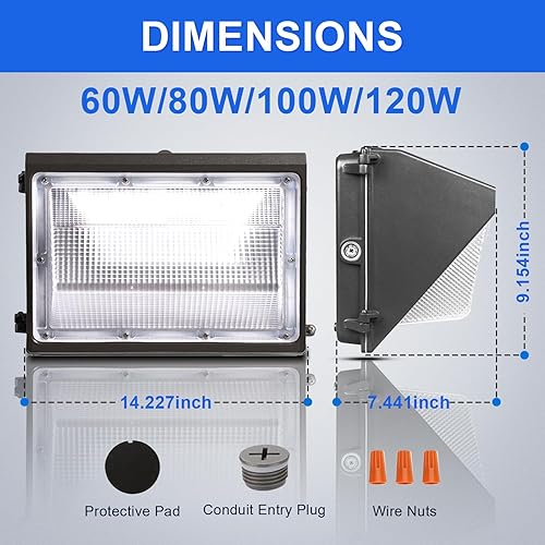 Miniatura 6 de Paquete de luz LED de pared de 100 W con fotocélulas del atardecer al amanecer, paquete de pared al aire libre de 13000 lúmenes, luz de inundación