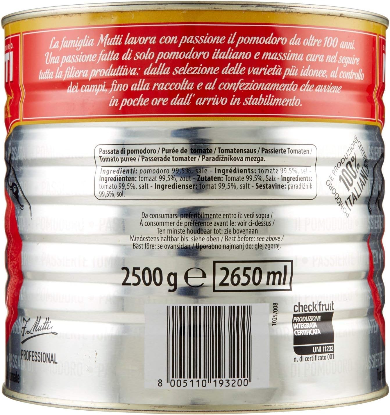 Mutti Passata di Pomodoro Tomatenpaste Tomaten sauce 100% Italienisch 3x 2.5 kg + Italian Gourmet polpa 400g