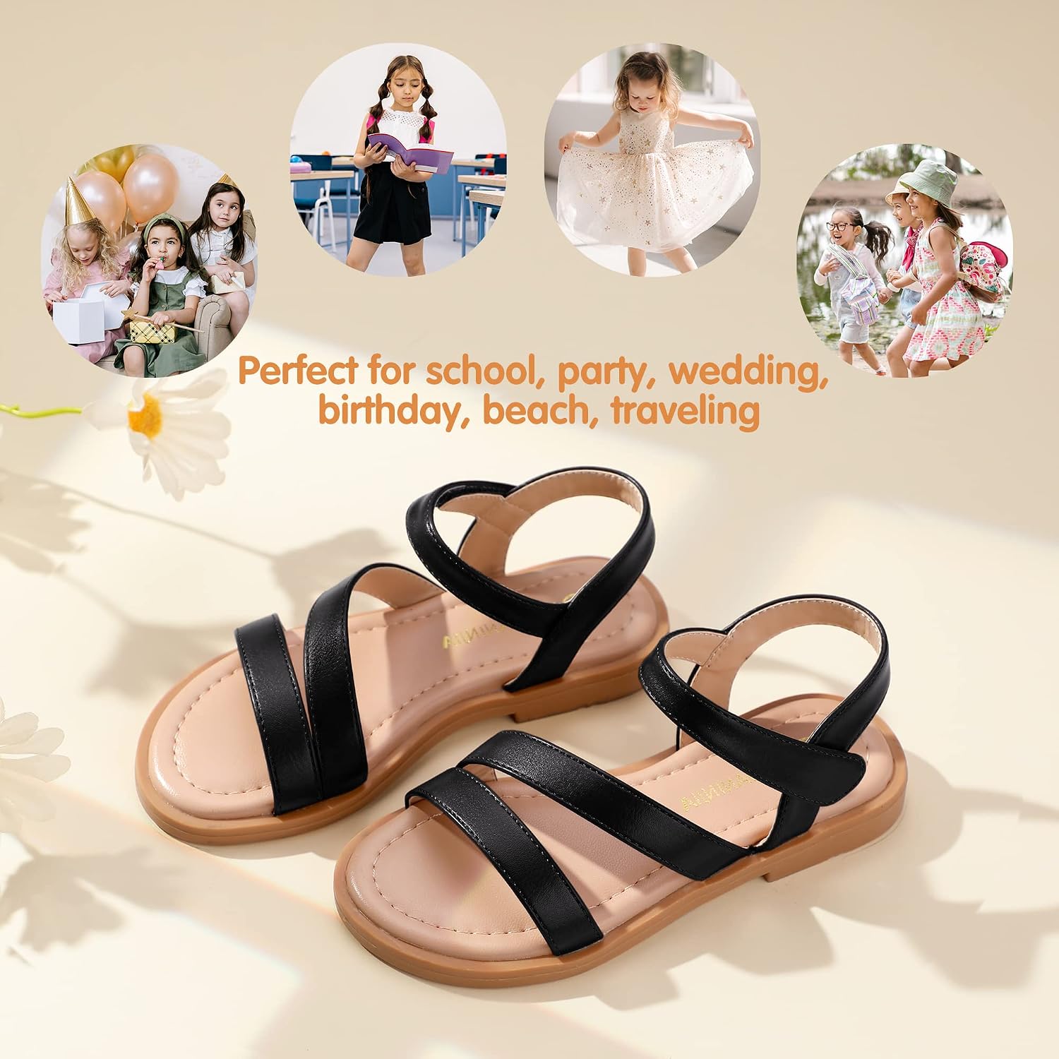 PANDANINJIA Girls Sandals Summer Toddler Little Big Kids Flat Dress Shoes image 5