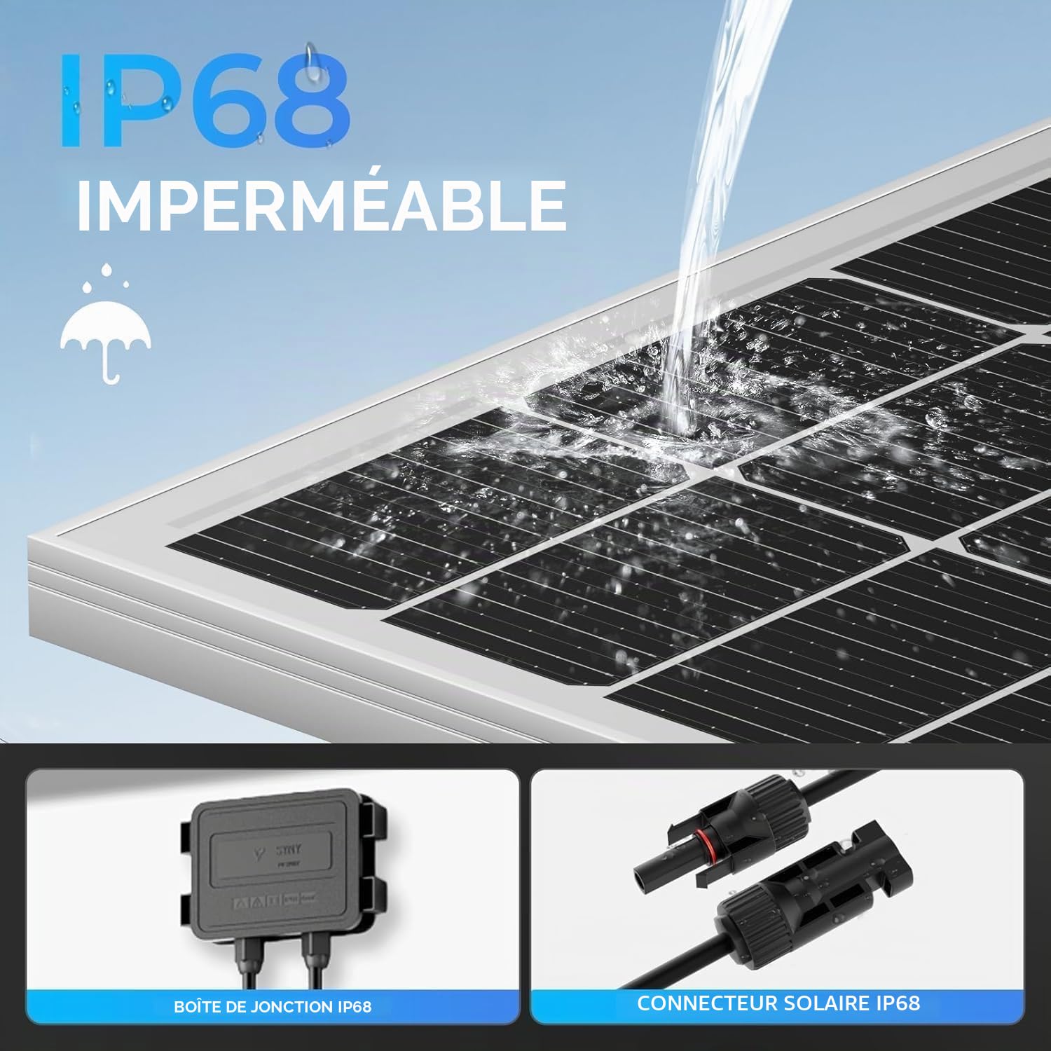 Panneau solaire 600 W monocristallin 200 W x 3 modules PV de type N - Panneau solaire IP68 pour batteries 12 V - Panneau solaire 18BB pour camping-car, installation de balcon, abri de jardin