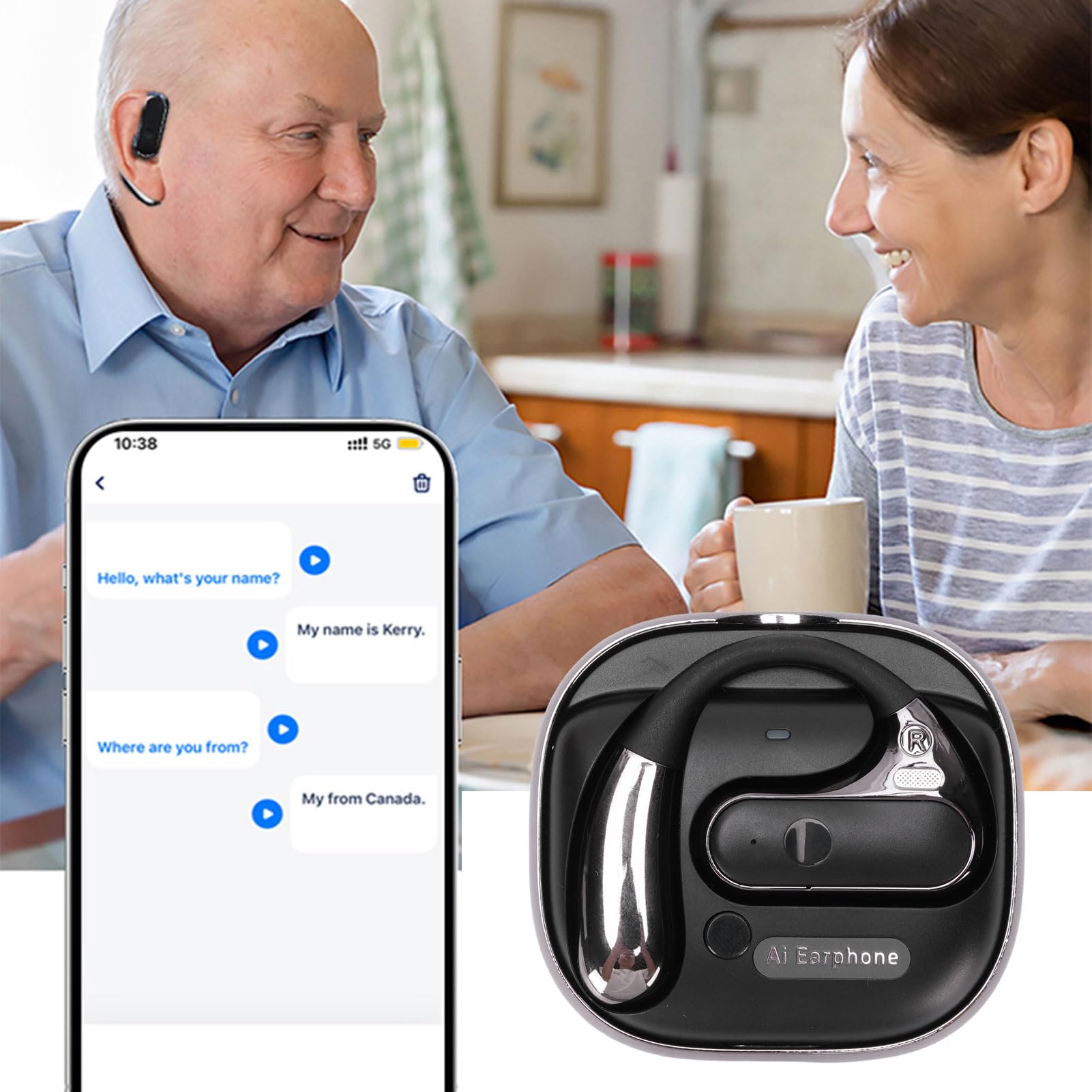 Fabater Auricolari per Traduzione Wireless con Suono Chiaro ANC per Comunicazioni Efficaci, Supporto Multilingue per, 2 Auricolari + Custodia di Ricarica per Viaggiatori/studenti