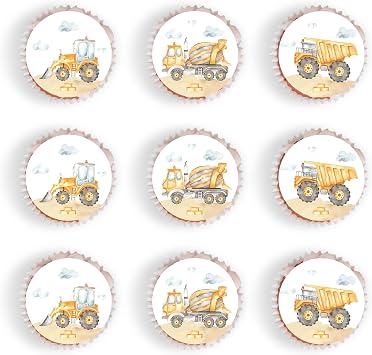 48Pcs Edible Construction Cupcake Toppers Picks Dump Truck Excavator Party Construction Theme Birthday Baby Shower Party Decorations Supplies.