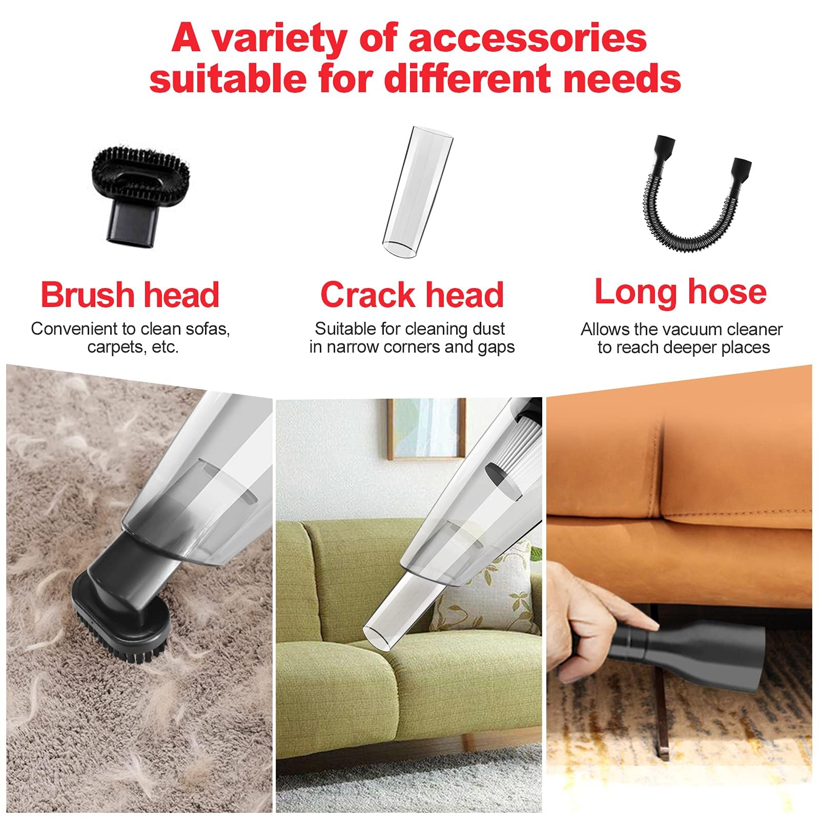 Aspirabriciole Senza Fili 8500PA Aspirapolvere Portatile Potente Aspirapolvere Ricaricabile Filtro HEPA Aspirabriciole con Illuminazione a LED Umido e Secco per Casa Ufficio Auto