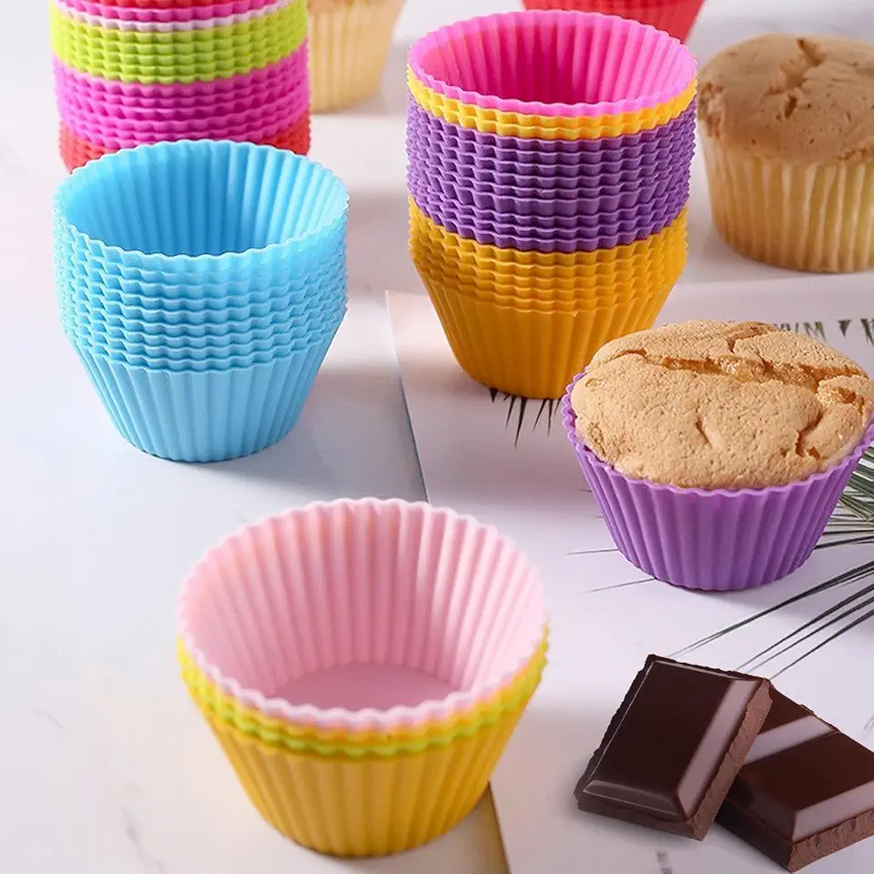 Conjunto de 24 moldes de cozinha de silicone para muffins, formas antiaderentes de padaria para cupcakes, bolos, muffins, brownies e pastelaria