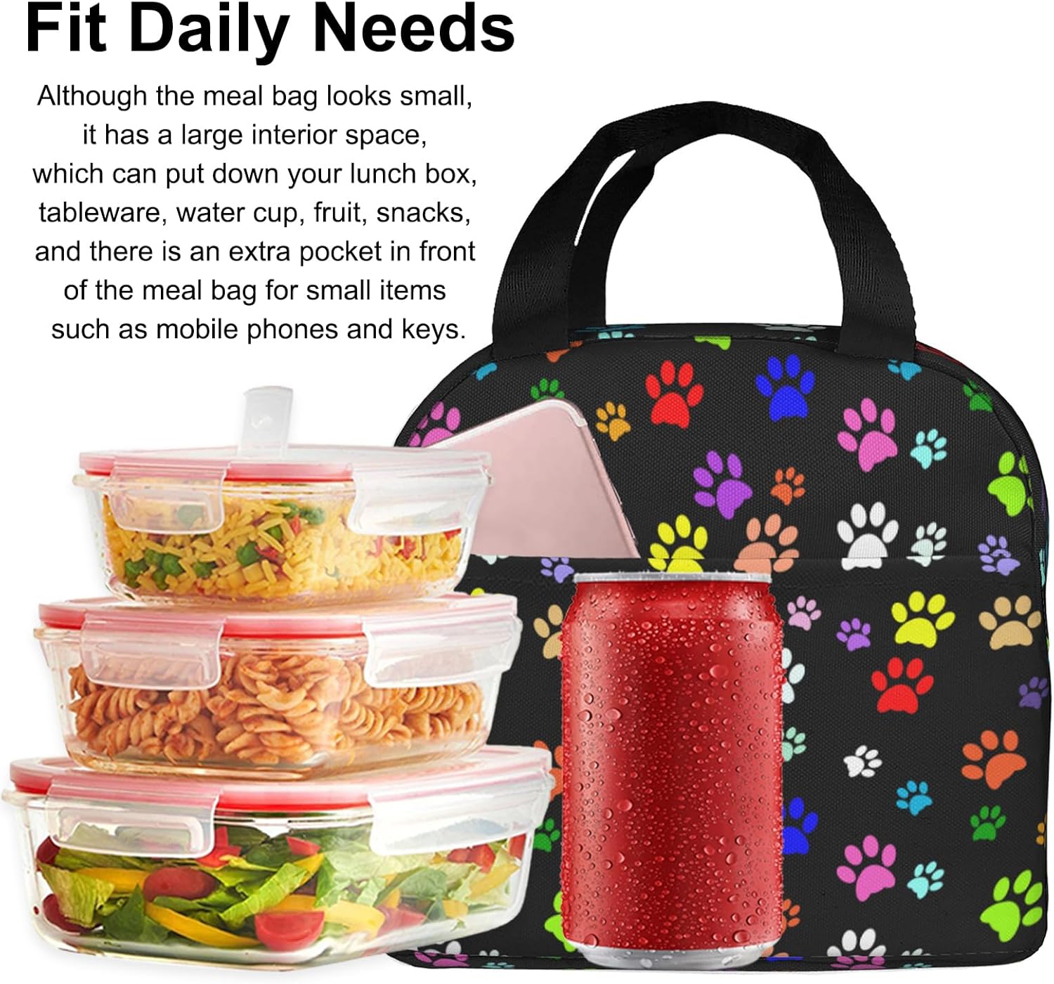 Dog Lunch Bag, Reusable Insulated Lunch Box Large Capacity Meal Tote for Kids Women Men Cooler Bag, Durability of Zippered Lunch Tote for Work School Picnic Travel, Dog Paws… - Image 2