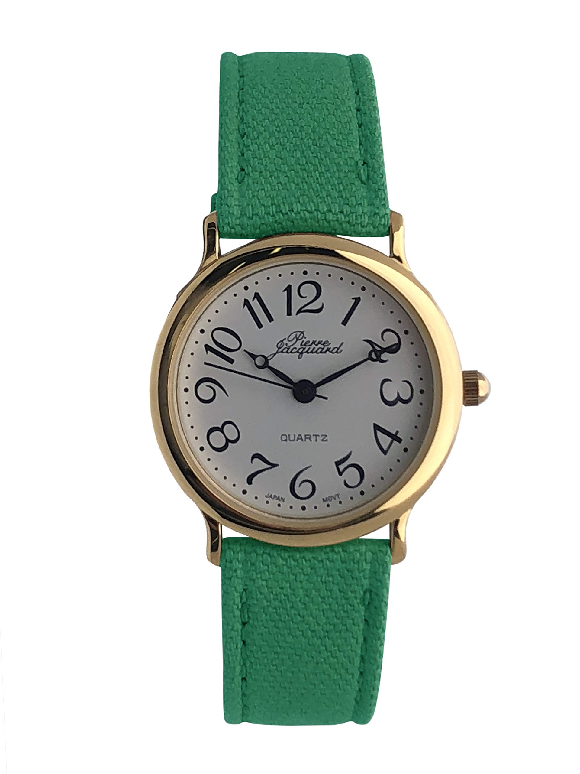 Pierre Jacquard Women's Easy Reader Watch - Round Case with Arabic Numbers Dial and Colorful Canvas Strap