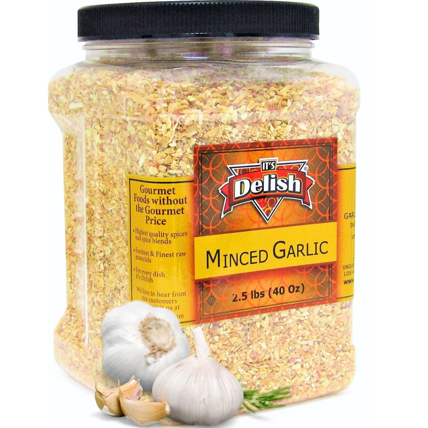 Dried Minced Garlic by Its Delish, 2.5 lbs (40 Oz) Jumbo Container Jar – All Natural Peeled Chopped Garlic Cloves Dehydrated, No Preservatives, No Artificial Flavor Added, Certified Kosher
