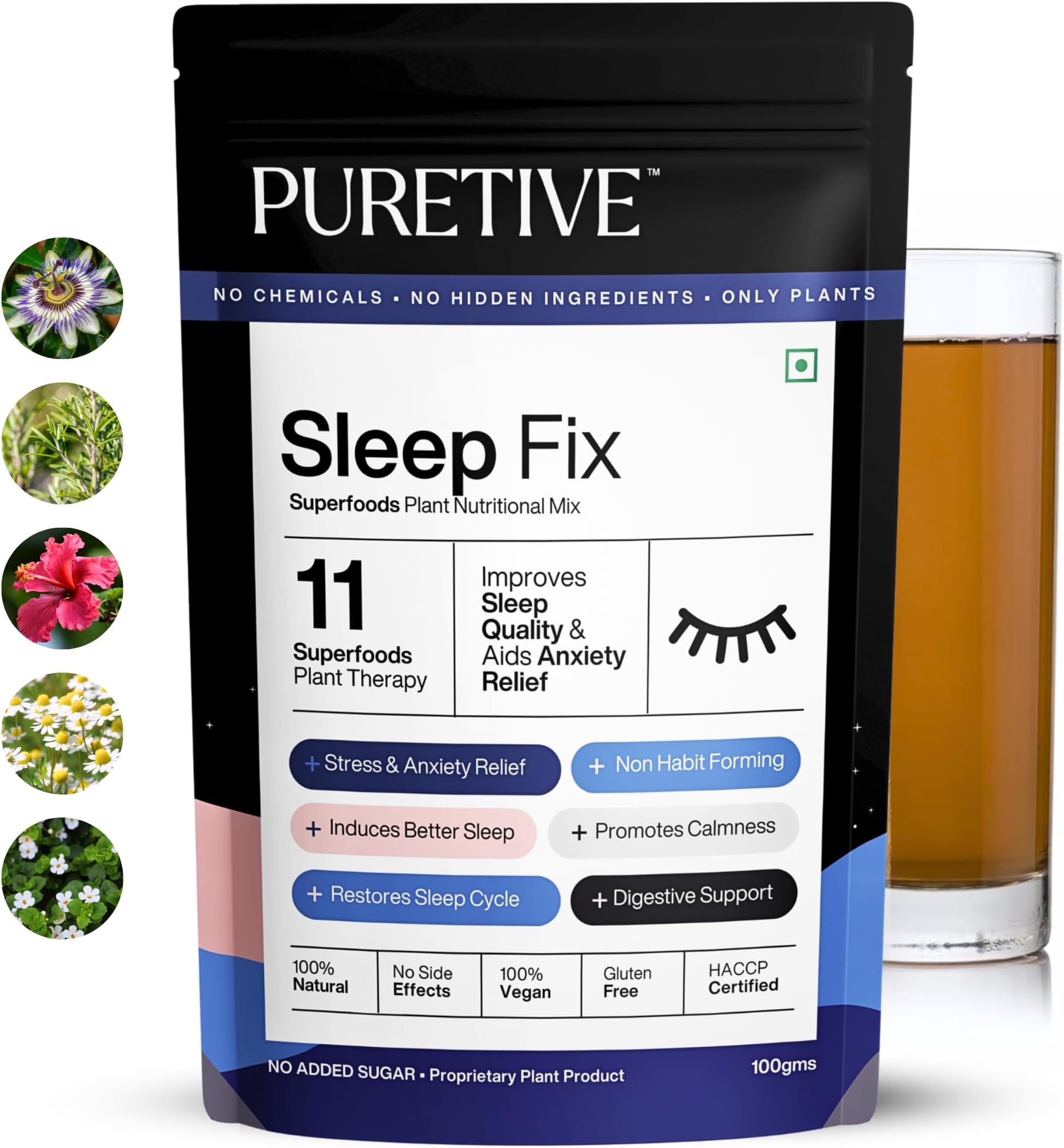 Sleep Fix Superfoods Mix | Natural Melatonin | Plant Based for Men & Women| For Deep Sleep, Stress Relief with Tagar, Ashwagandha Root, Reishi Mushroom | 100% PURE, Vegan | 100gms