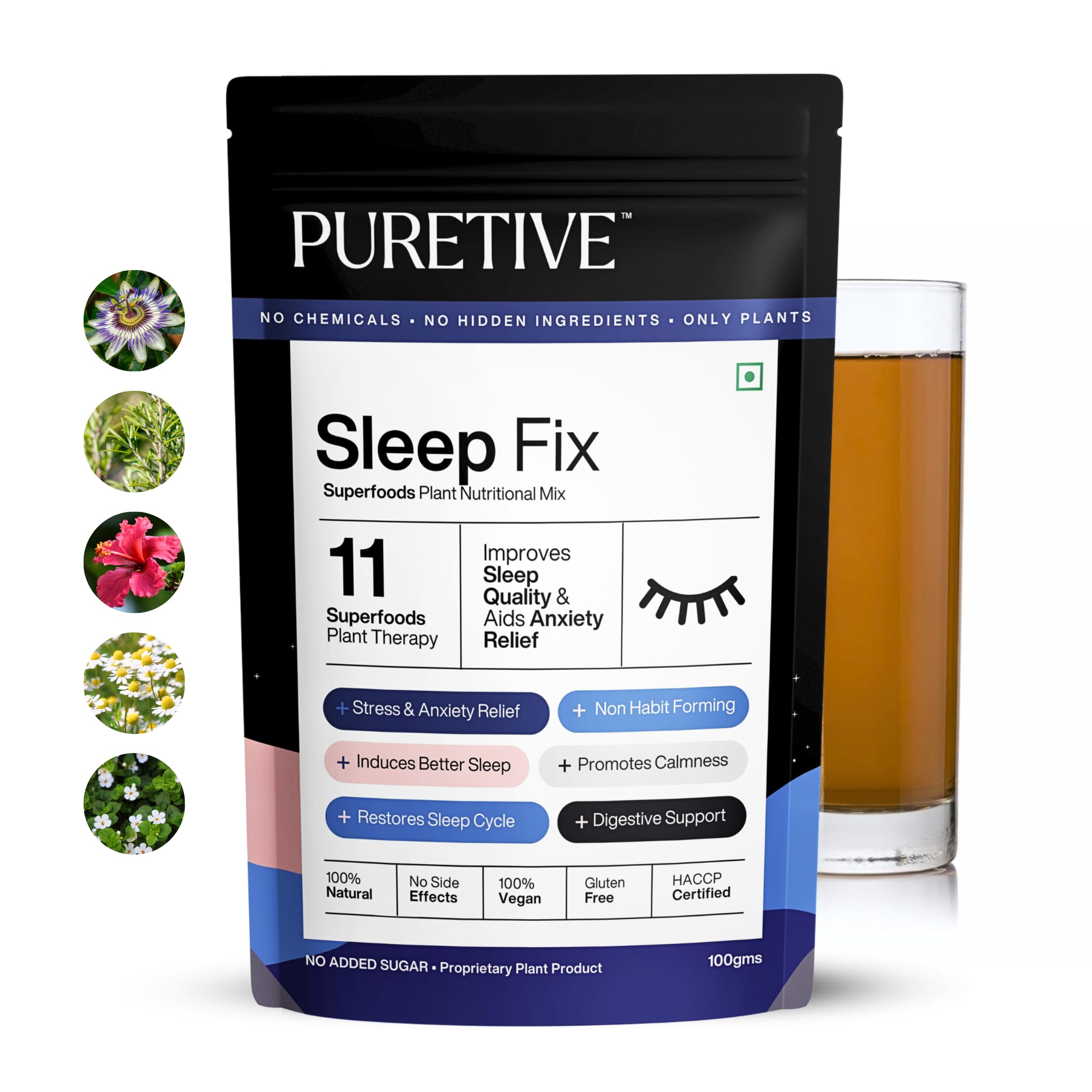 Sleep Fix Superfoods Mix | Natural Melatonin | Plant Based for Men & Women| For Deep Sleep, Stress Relief with Tagar, Ashwagandha Root, Reishi Mushroom | 100% PURE, Vegan | 100gms