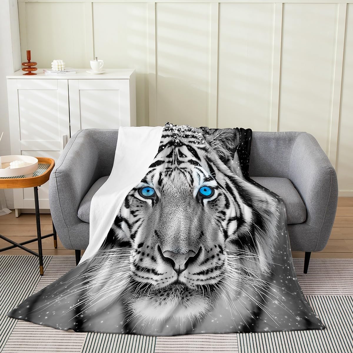 Erosebridal 3D Tiger Blanket Queen 90x90, White Tigers Animals Throw Blanket for Sofa Bed, Tribal Hunting Safari Wildlife Soft Fleece Blanket for Kids Teens, Big Cat Wild Animal Cozy Fuzzy Blanket