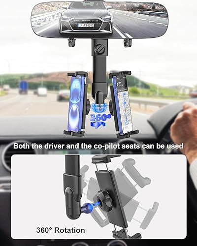 Miniatura 4 de Soporte para tablet de espejo retrovisor para automóvil con espejo trasero HD extra de 11.6 pulgadas, brazo telescópico de metal, soporte para