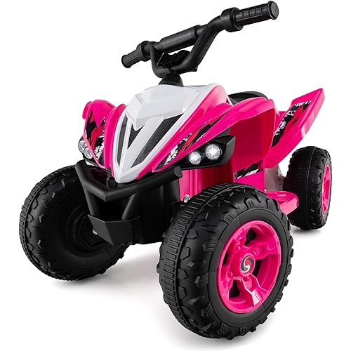 Costzon Kids ATV, 12V 4-Wheeler Quad Electric Vehicle w/ 7 mph Max Speed, 15° Climbing, LED Lights, Music, Wireless Connection, Toddler Ride On ATV Toy, Gift for Boys Girls Aged 3+ (Pink)