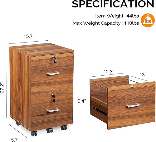 Miniatura 12 de VINGLI Archivador de 2 cajones con cerradura, archivadores rodantes para oficina en casa, soporte de impresora pequeño, organizador de archivos