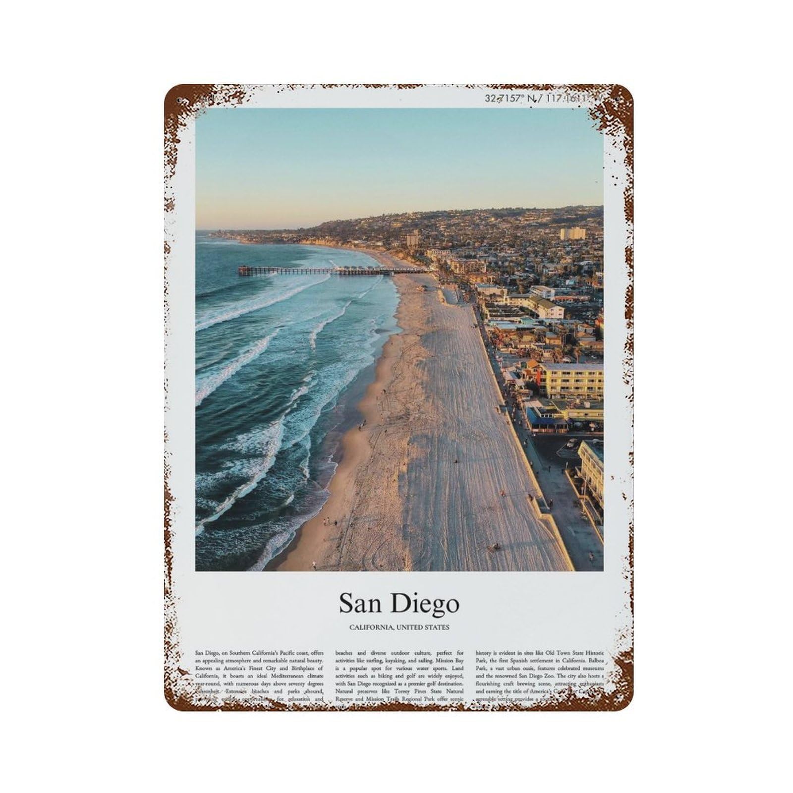 xiaoxiaoshen San Diego California, United States, USA City Scenery Wall Decor Art Metal Tin Poster Modern Home Decor Art Home Bar Shop Decorations Vintage Sign 40x30cm