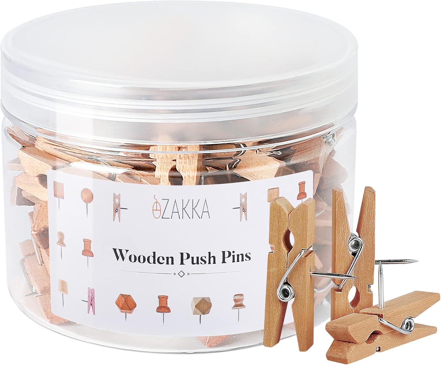 eZAKKA Push Pins, Wooden Push Pin Clips for Cork Board, 50 Pack Decorative Thumb Tacks Cute Push Pins for Bulletin Boards Photos Calendar Home Office School Craft Projects with Box, Brown Color