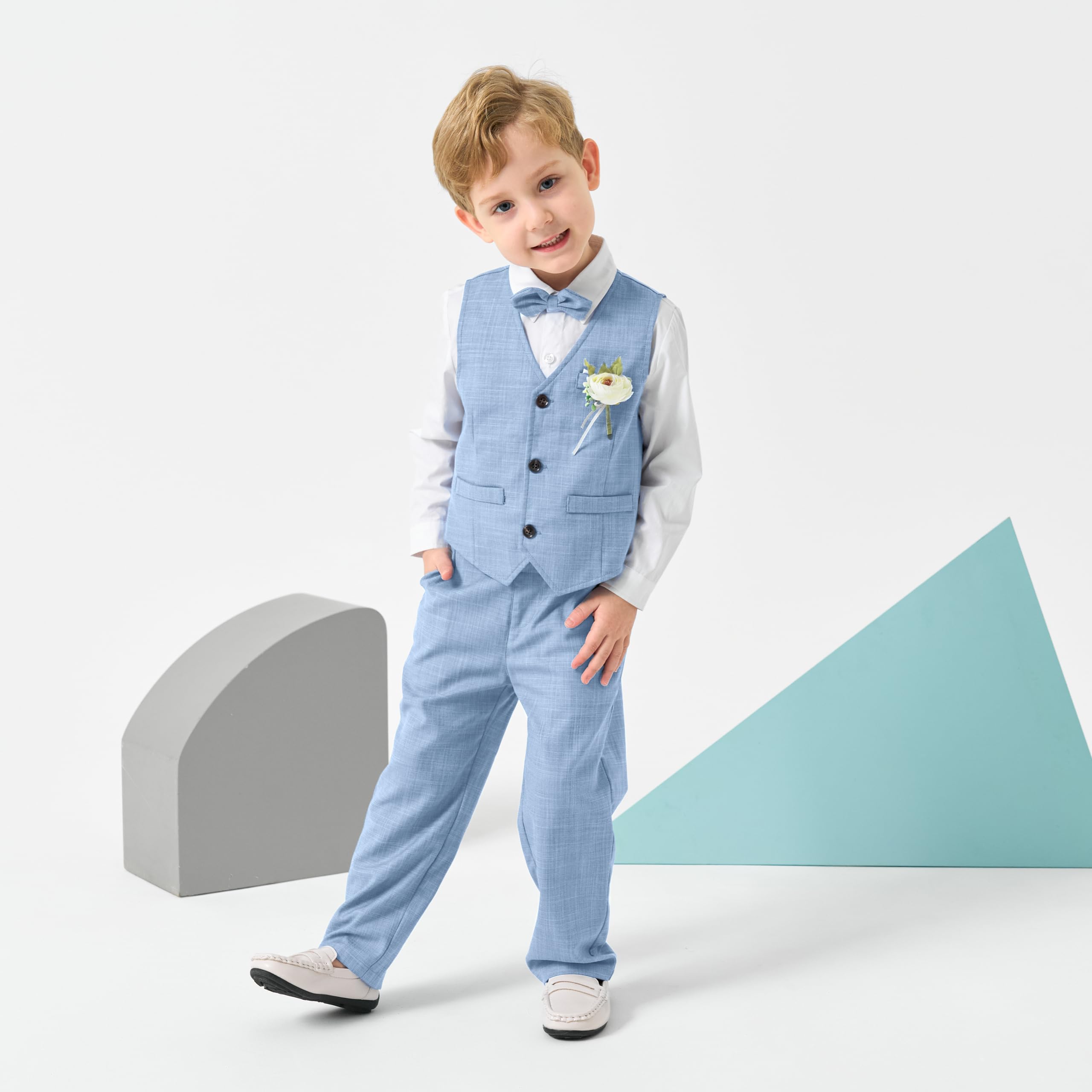 Volunboy Trajes para Bebé Niños de Boda Ceremonia Fiesta, Conjunto de Chaleco, Camisa, Pajarita, Pantalón 4 Piezas