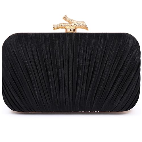 Nexellent Purses for Women Evening Bag Handbags Formal Pleated Clutch Bag with Chain for Prom Wedding Party Black-tie affairs - Black