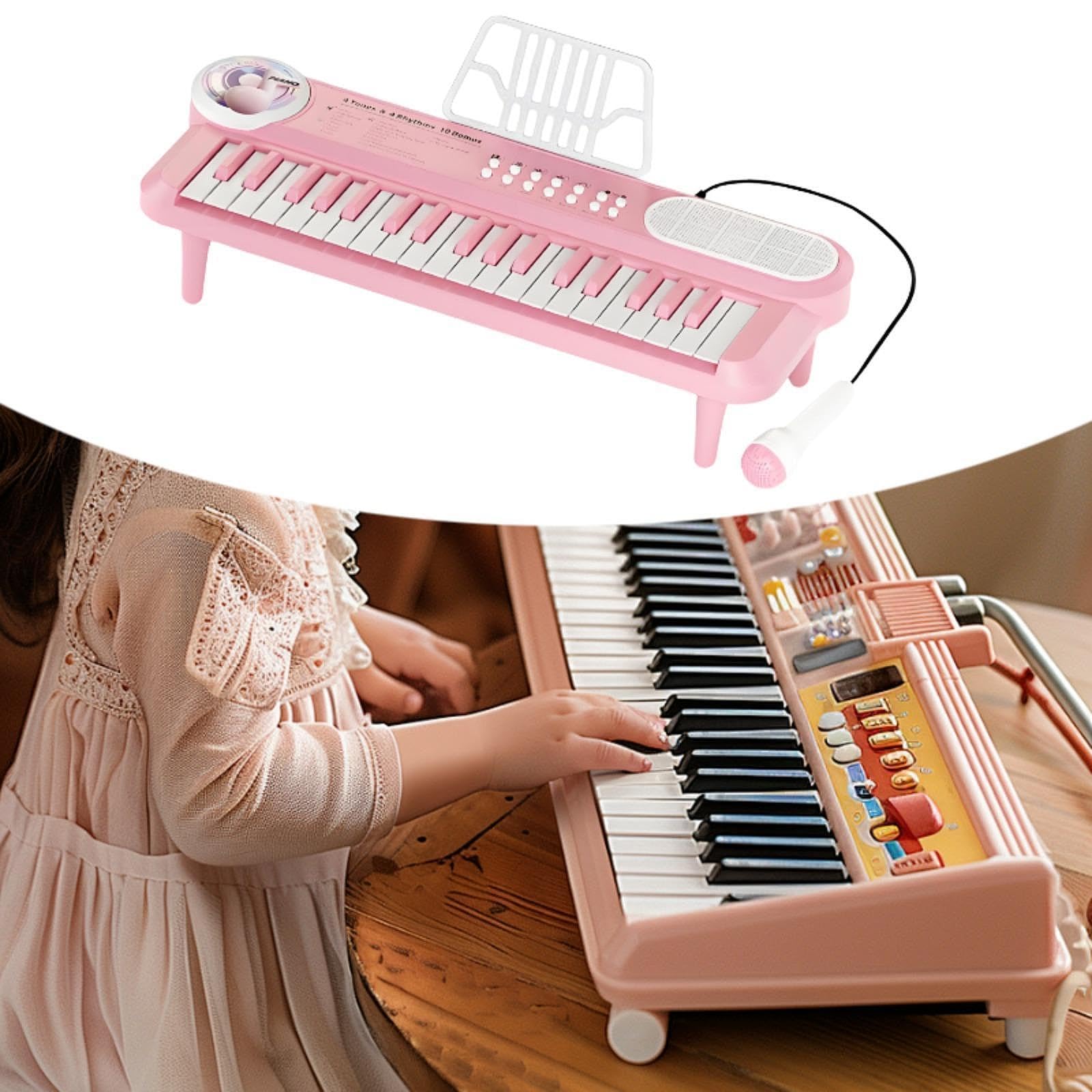 Piano Teclado Electrónico para Niños Juguete Musical Educativo con Micrófono Portátil de Material Pp Adecuado para Desarrollo Emocional Y Actividades, Rosa
