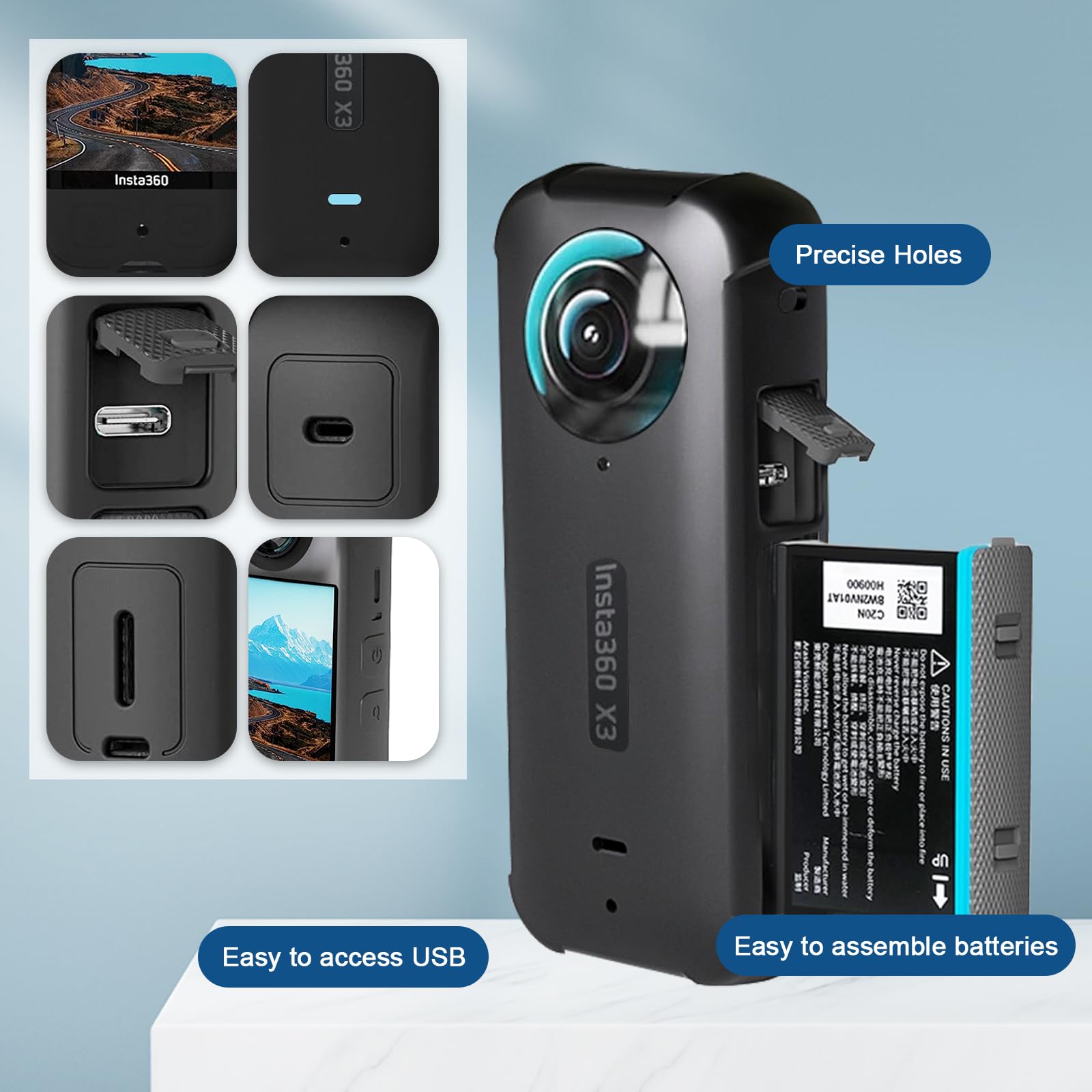 Insta360 X3 6-in-1 Kit mit Linsenschutz, Tasche mit Case und Karabiner, Displayschutz für Action-Kamera