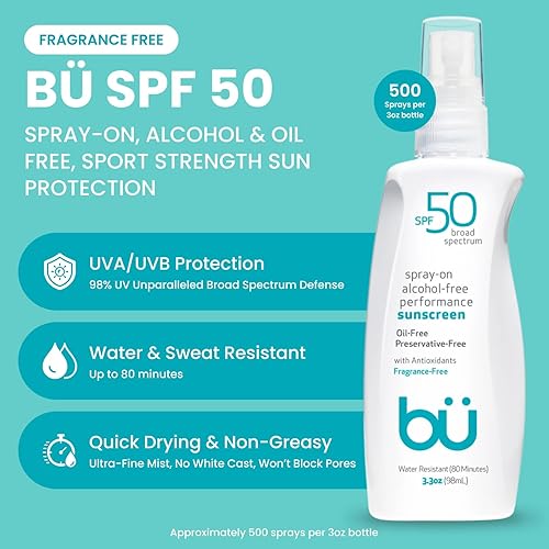 Miniatura 3 de Bu SPF 50 - Protector solar en aerosol transparente, sin aceite, vegano, orgánico, no comedogénico, hipoalergénico. Resistente al sudor y al agua.