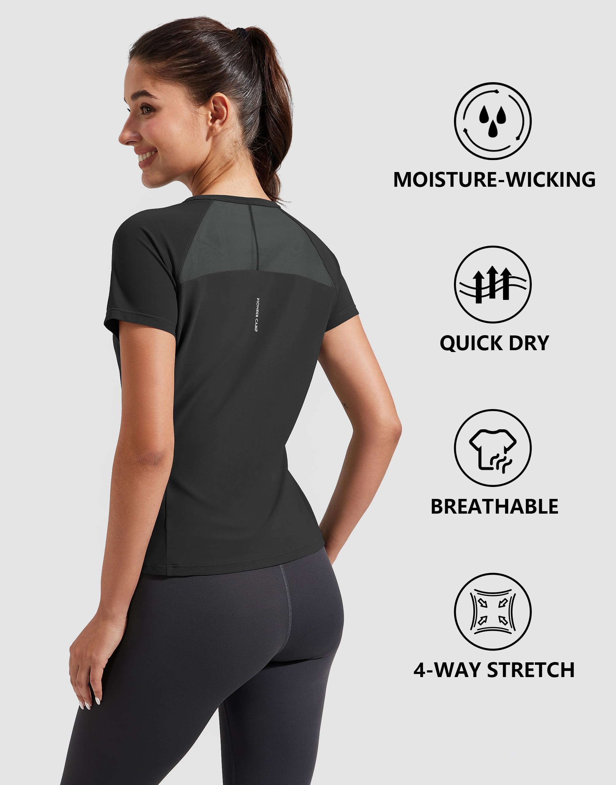 Pioneer Camp Top da allenamento da donna a maniche corte camicie atletiche traspiranti ad asciugatura rapida maglia posteriore yoga tees per corsa palestra
