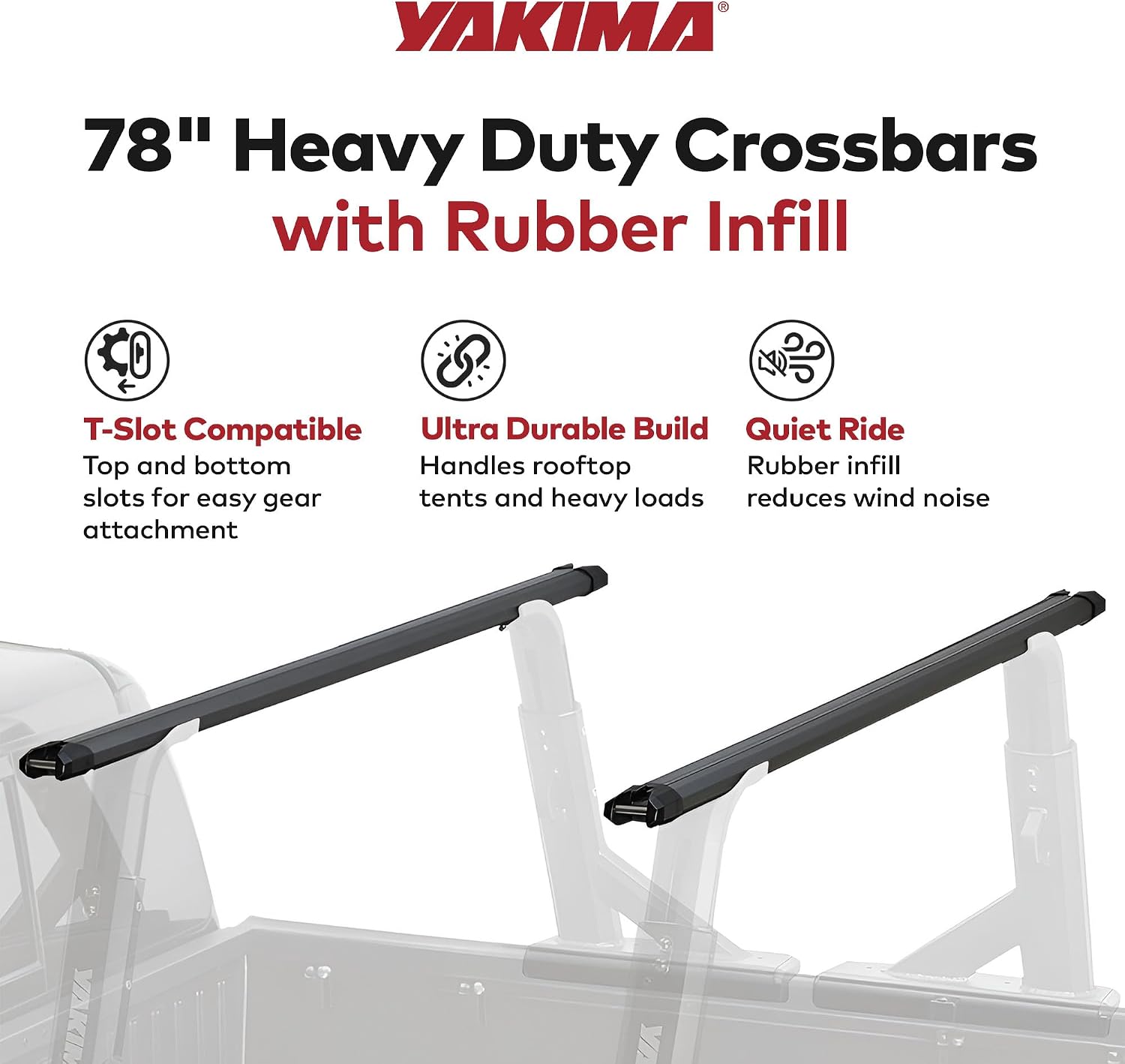 Yakima 78 Inch Lightweight Heavy Duty Aluminum HD Crossbar with Rubber Infill and T Slot Technology Compatible with Streamline Towers (Set of 2)