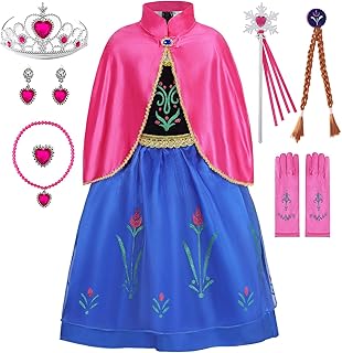 Princess Anna Dress for Girls Frozen Princess Costume Fancy Dress up for Halloween Carnival Snow Party Cosplay