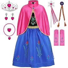 Aoiviss Princess Costume for Girls Fancy Dress up Snow Queen Princess Dress with Cape for Halloween Snow Party Cosplay
