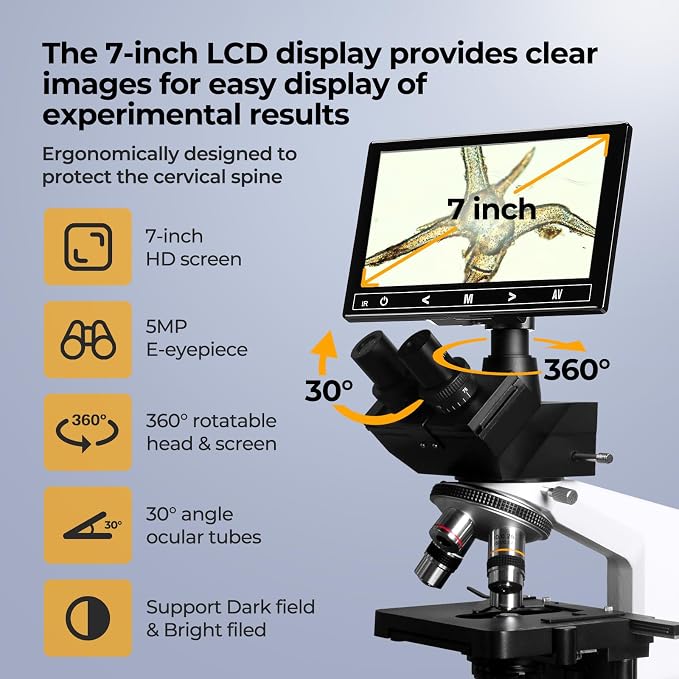 Microscopio compuesto trinocular Vabiooth 40X-2500X con pantalla miniatura 3