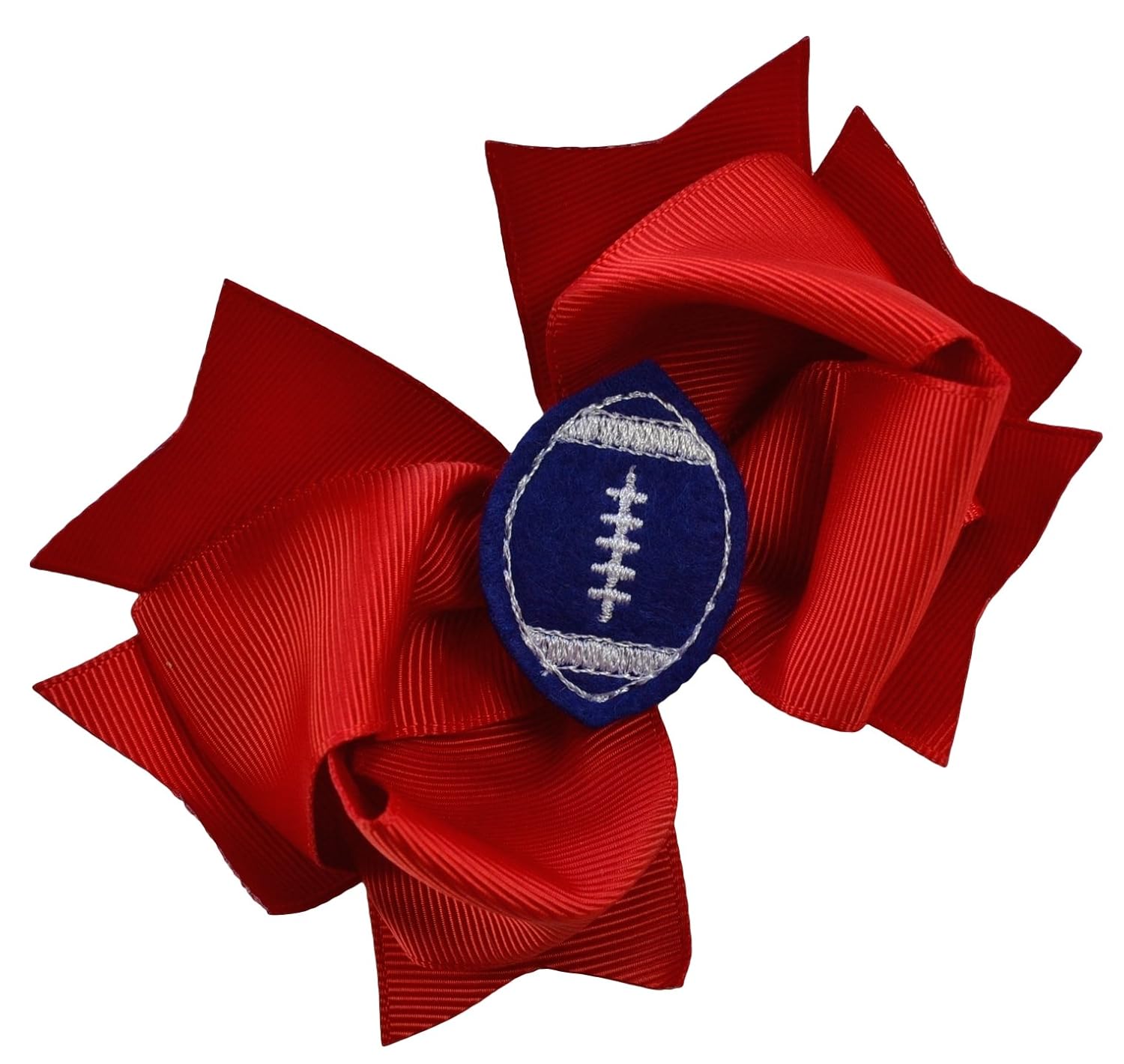 Girls Football Hair Bow 4.5 Inch Embroidered Football Team Hair Bow (Red Bow with