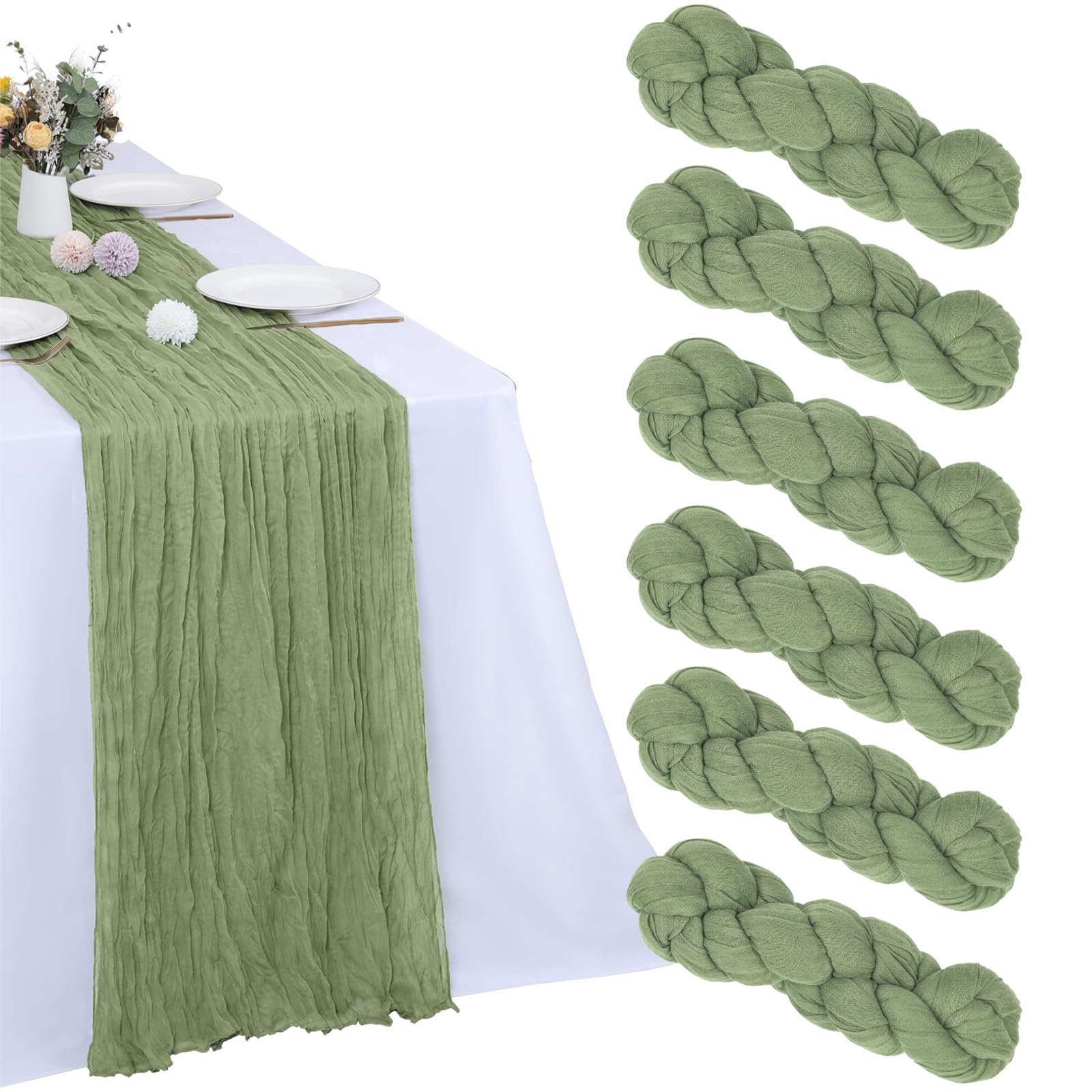 Sage Green Cheesecloth Table Runners - 10 Pack -30