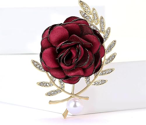 Miniatura 3 de Broche de rosa para mujer, delicado, tela de satén, alfileres de solapa de flores, vintage, elegantes, broches de perlas de cristal, hechos a mano,