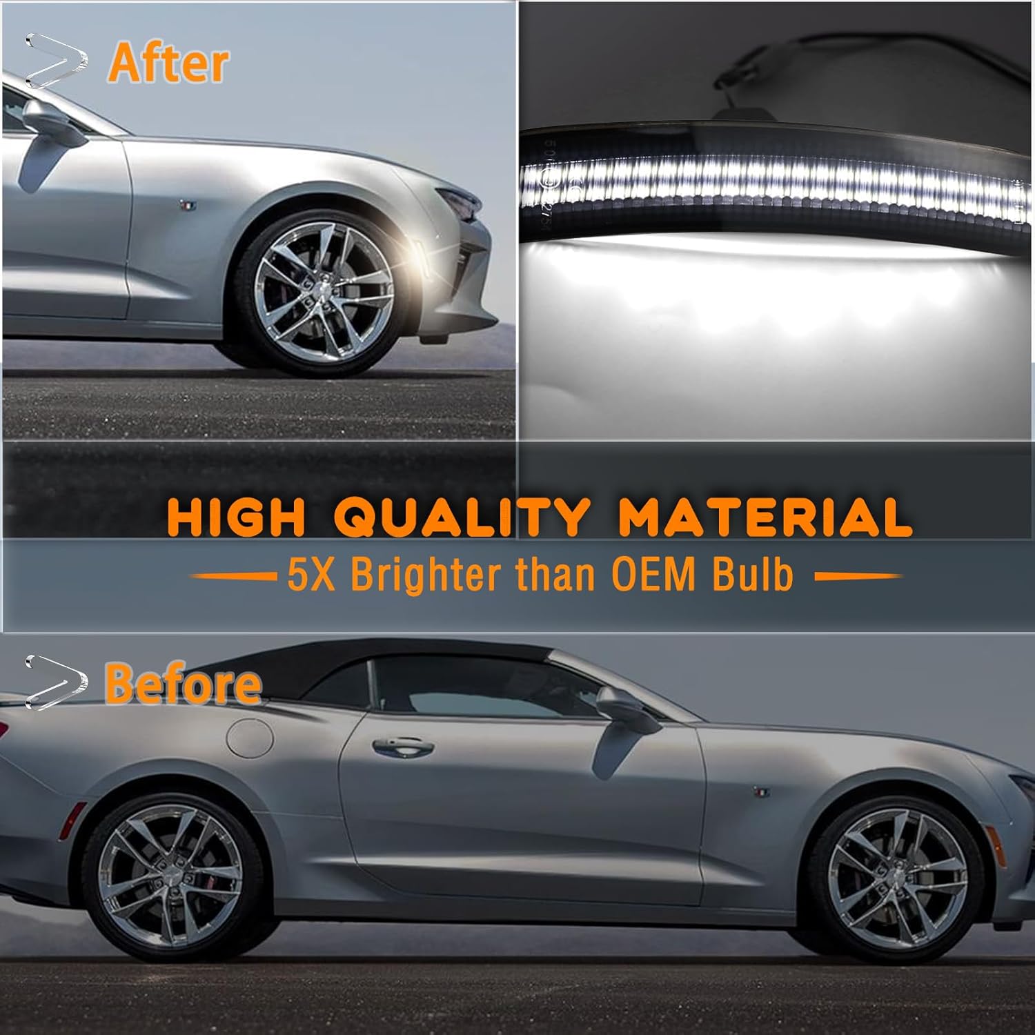 LED Front&Rear Fender LED Side Marker Lights Kit for Camaro 2016-2023, Replacement for Cadillac CTS/ATS (2015-2022),Smoked Lens Side Bumper Marker Lamps,4pcs (White)