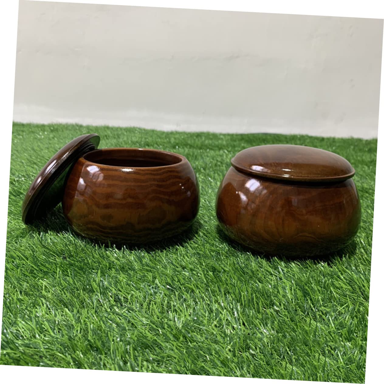 Bocal à Pièces En Bois Pour Jeux D'Échecs Et Go - Rangement Canettes - 14x14x9 Cm - Rouge Foncé - Anti-Chute - 3