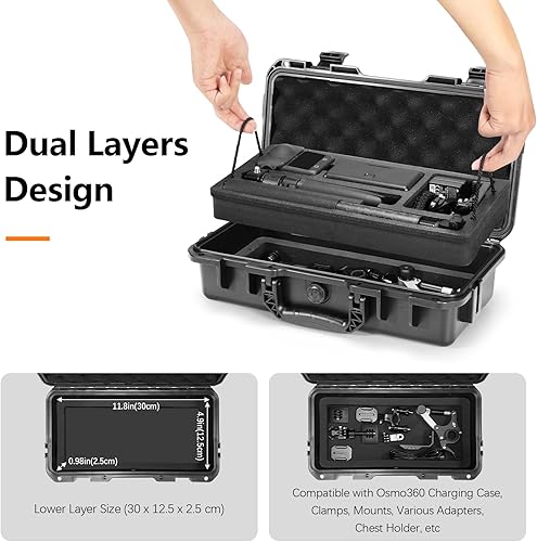Miniatura 4 de AMAZEAR Osmo 360 - Funda rígida de doble capa IP67, impermeable, a prueba de golpes, para DJI Osmo 360 Adventure Combo Accesorios, portátil,