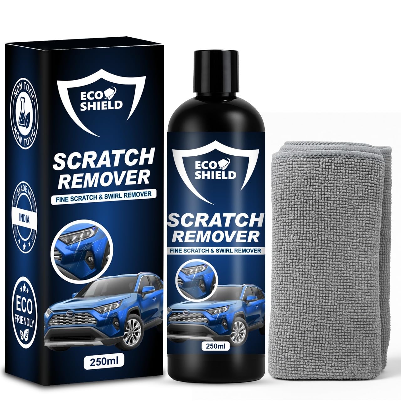 EcoShield Car Scratch Removal 200ml With Microfiber Cloth | Safe For All Color Car | Removes Minor To Mid Level Scratches & Swirl |Scratch Remover With Paint-Safe Formula | Rubbing Compund