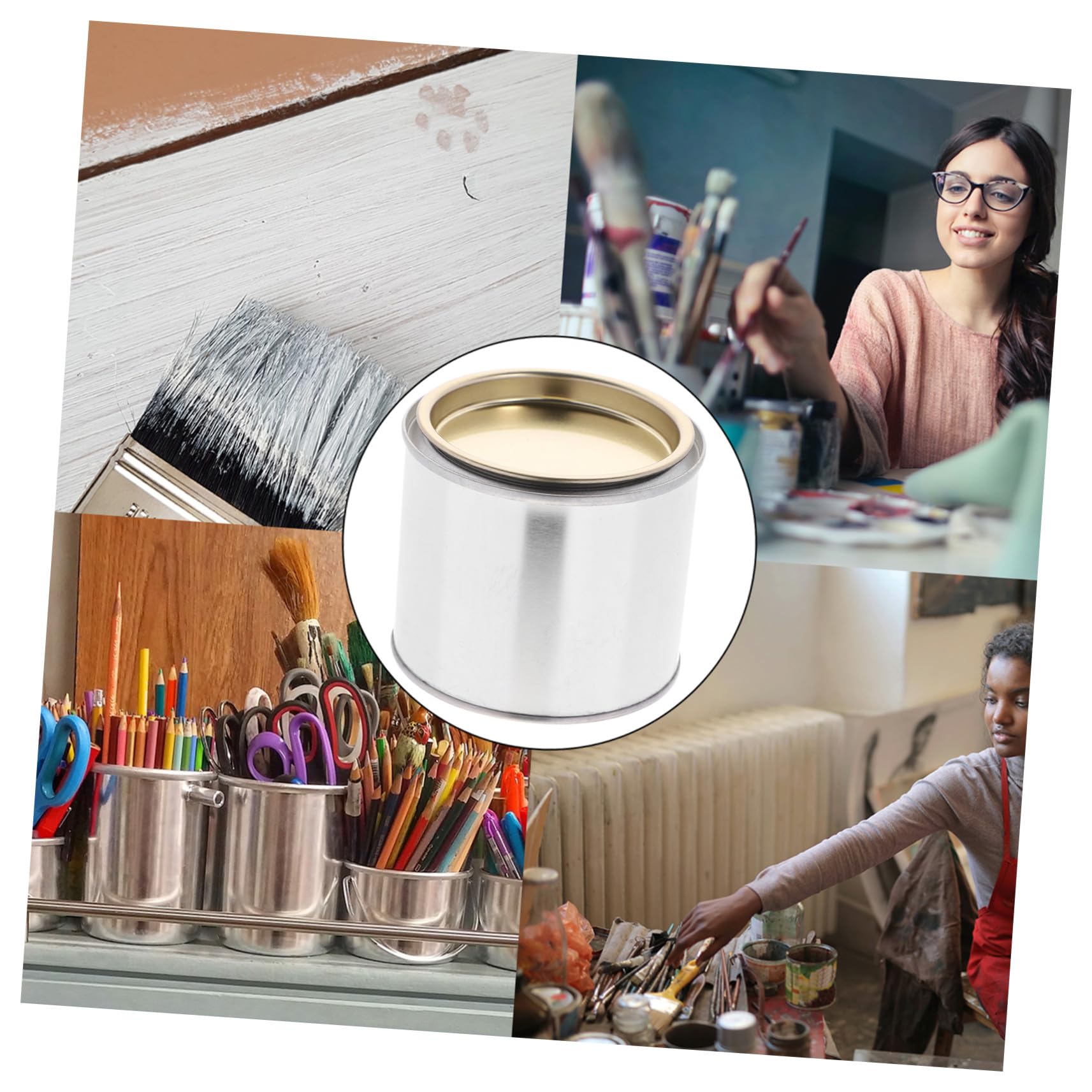 LOLIPPYY Lata De Pintura Metálica Redonda Para Mezclar, 0,3l, 8 Unidades, Color Tapa Aleatorio, Material Hierro, Almacenamiento De Tinta y Pintura, Uso Hogar y Fábrica, Manualidades