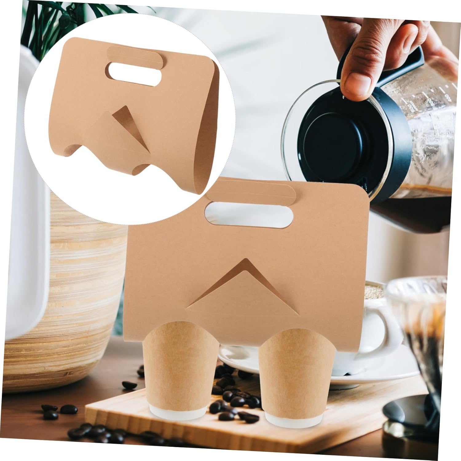 Zerodeko 50pcs Takeout Beverage Carrier with Handle Double Cup Holder for Hot Drinks Lightweight Drink Organizer for Coffee Milk Tea Smoothies Takeout and Picnics