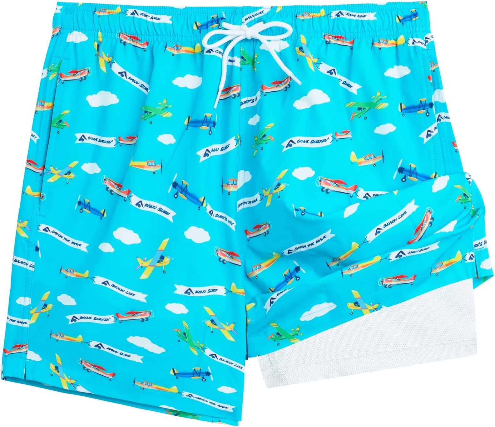 Kanu Surf メンズ 7インチ クエスト メンズ スイムトランクス - UPF 50+ 速乾性 水泳トランクス 男性用 ポケット付き 圧縮ライナー付き, 飛行機, Medium