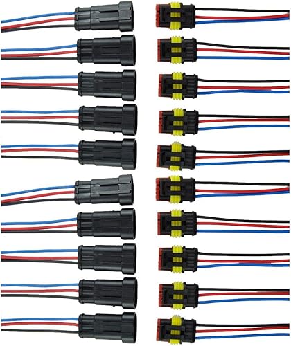 HIFROM Kit de 10 pines macho y hembra para coche, impermeable, conectores eléctricos, kit de enchufe con cable de 7.9 in calibre AWG marino