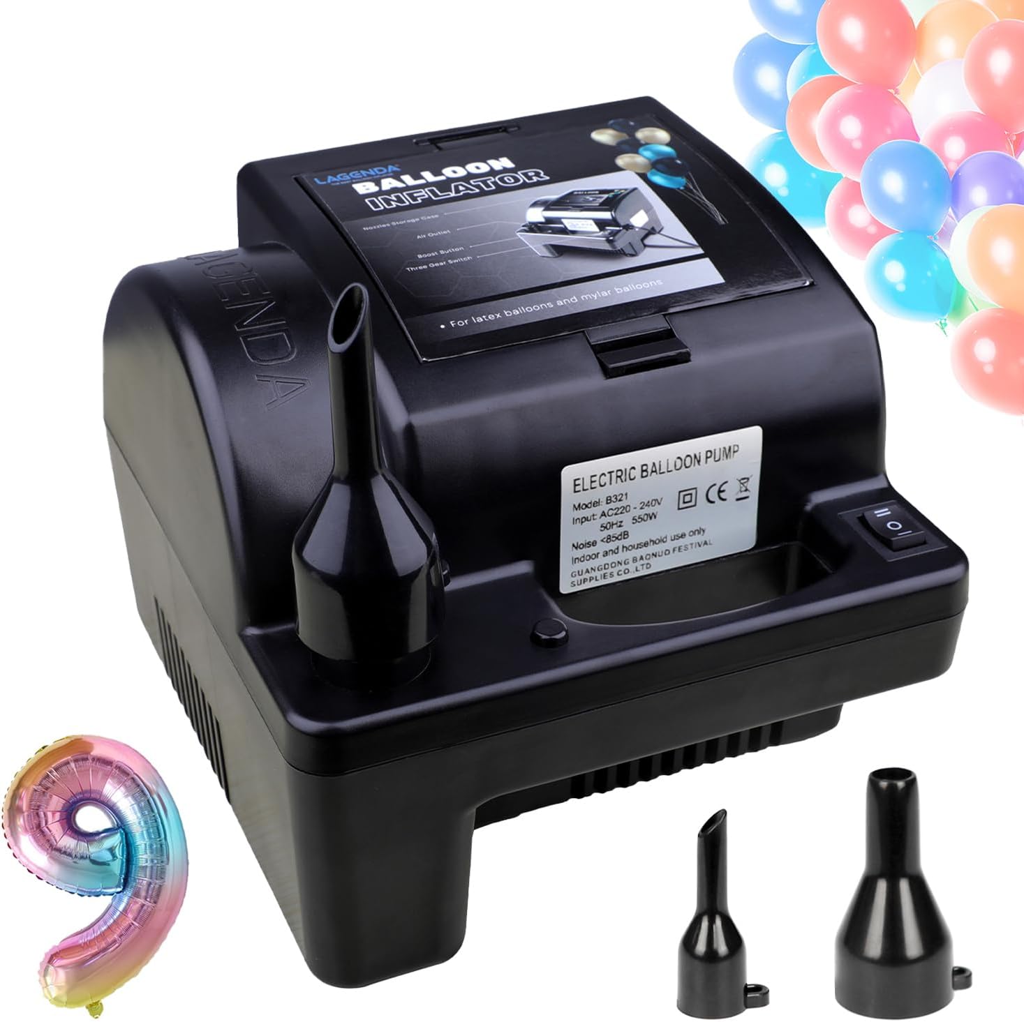 Lagenda Electric Balloon Pump Inflator, Portable Fresh Air Balloon Blower Machine, Quickly Inflate All Balloons for Party Decoration
