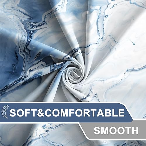 Miniatura 5 de Cortina de ducha de mármol azul claro, cortina de ducha de tela impermeable con ganchos, decoración de baño, 72 x 72 pulgadas