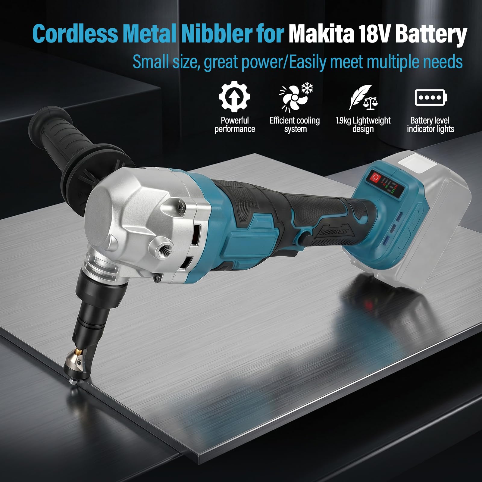 Blechknabber, Akkubetriebener Metallknabber Kompatibel mit Makita 18v Max Akku, Akku Knabber, Blechnibbler Aufsatz, 1900SPM, 950W, 3 Stufige Bürstenlose Elektro-Metallschere Blechknabber
