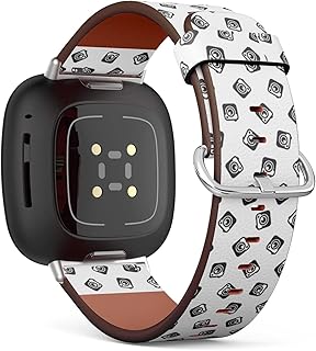 CJBROES Replacement Leather Watch Band, Compatible with Fitbit Versa 3 and Fitbit Sense of Wristband Bracelet Accessory - Photo Camera